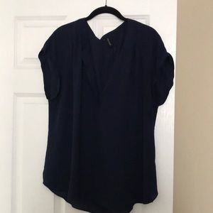 Navy button up short sleeved top